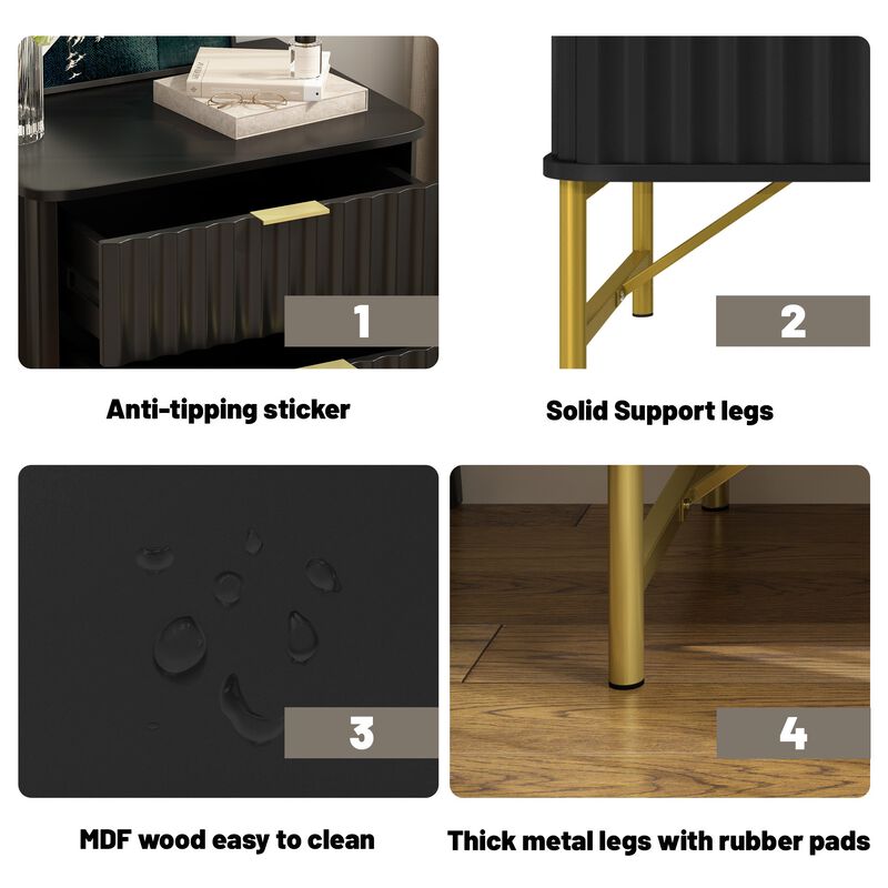 2-Drawer Nightstand with Metal Base