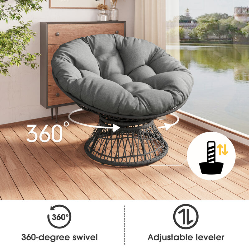 40" Ergonomic Wicker Chair with Cloud Thick Density Fabric Cushion,3-proof Cover,High Capacity Iron Frame,Fluid 360 Degree Swivel for Reading,Living Room, Bedroom,Lounge
