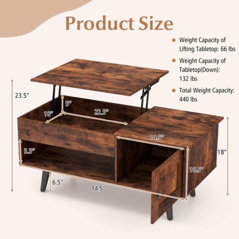 Hivvago Lift Top Coffee Table with Storage and Hidden Compartment