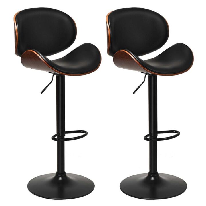 Hivvago Set of 2 Adjustable Swivel PU Leather Bar Stools with Curved Footrest