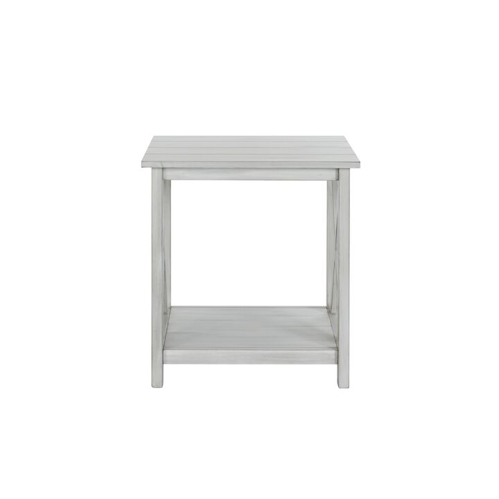 1 Open Shelf Wooden End Table with X Shaped Accents, White-Benzara