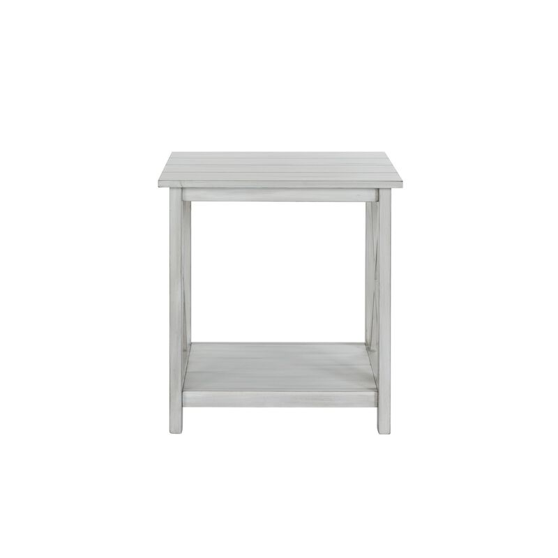 1 Open Shelf Wooden End Table with X Shaped Accents, White-Benzara