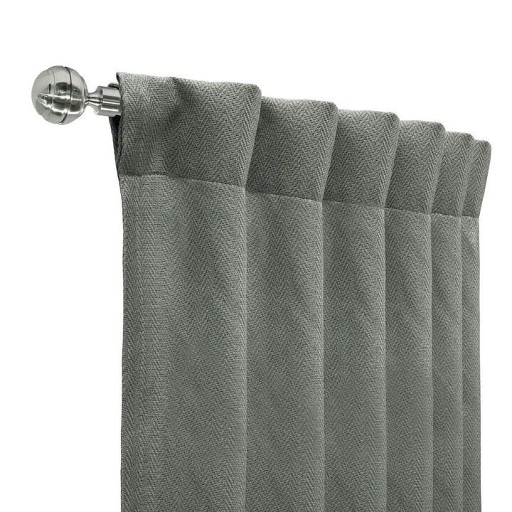 Thermalogic Galati Room Darkening Trendy Textured Herringbone Motif Dual Header Curtain Panel Charcoal