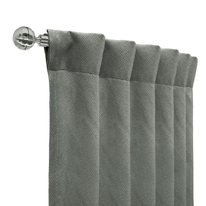 Thermalogic Galati Room Darkening Trendy Textured Herringbone Motif Dual Header Curtain Panel Charcoal