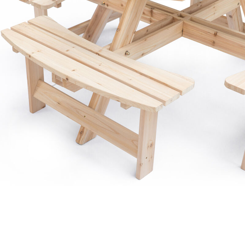 Wooden Outdoor Patio Garden Round Picnic Table with Bench, 8 Person - Stained