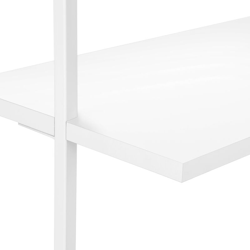 Monarch Specialties I 3687 Bookshelf, Bookcase, Etagere, Ladder, 5 Tier, 72"H, Office, Bedroom, Metal, Laminate, White, Contemporary, Modern