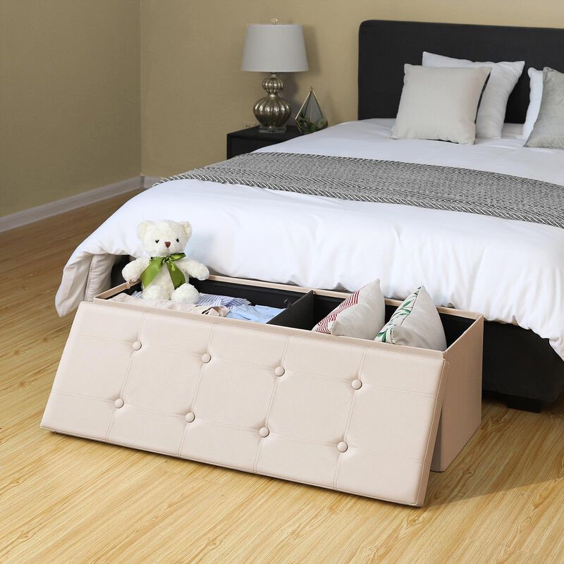 43" L Faux Leather Folding Storage Ottoman Bench, Storage Chest Footrest Padded Seat