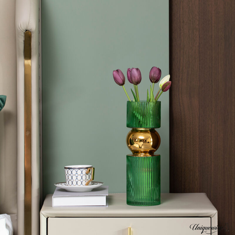 12-Inch Decorative Green Tall Glass Vase