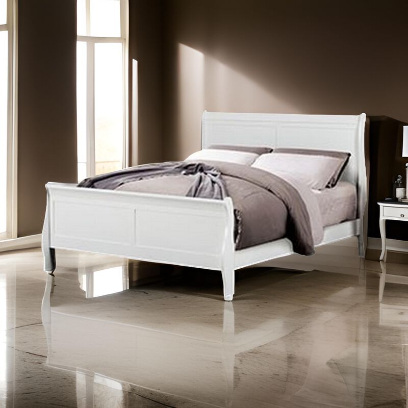 Ryla Queen Size Bed, Sleek Modern Panel Headboard Design, White Solid Wood
