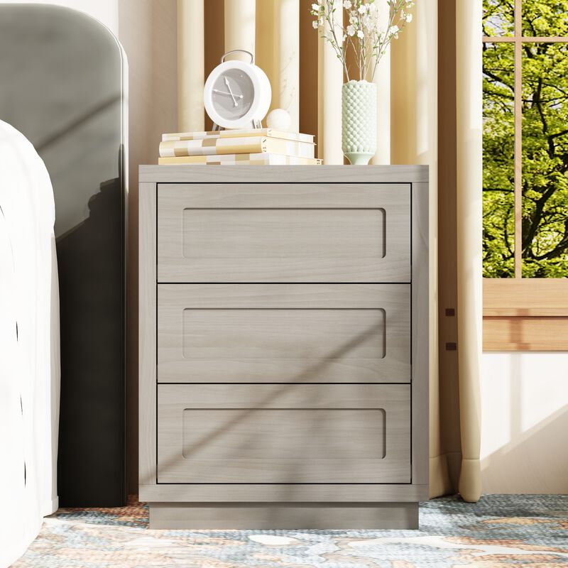 FUFU&GAGA Wood Grain 3-Drawer Nightstand, PB & MDF Construction (23.6" W x 29.9" H x 15.7" D), Bronw