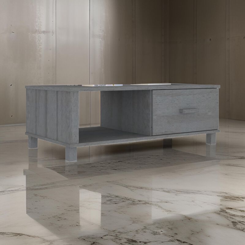 Coffee Table, 39 Inch, Rectangular Top, Solid Pine Wood, Dark Gray - Benzara