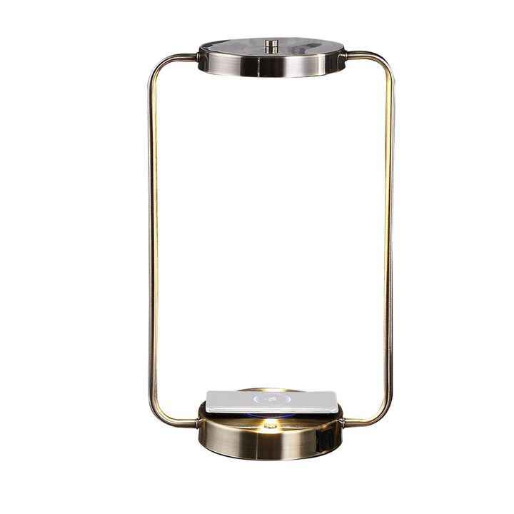 Gizo 21 Inch Table Lamp, LED Light, Wireless Charging, Metal Base, Brass-Benzara