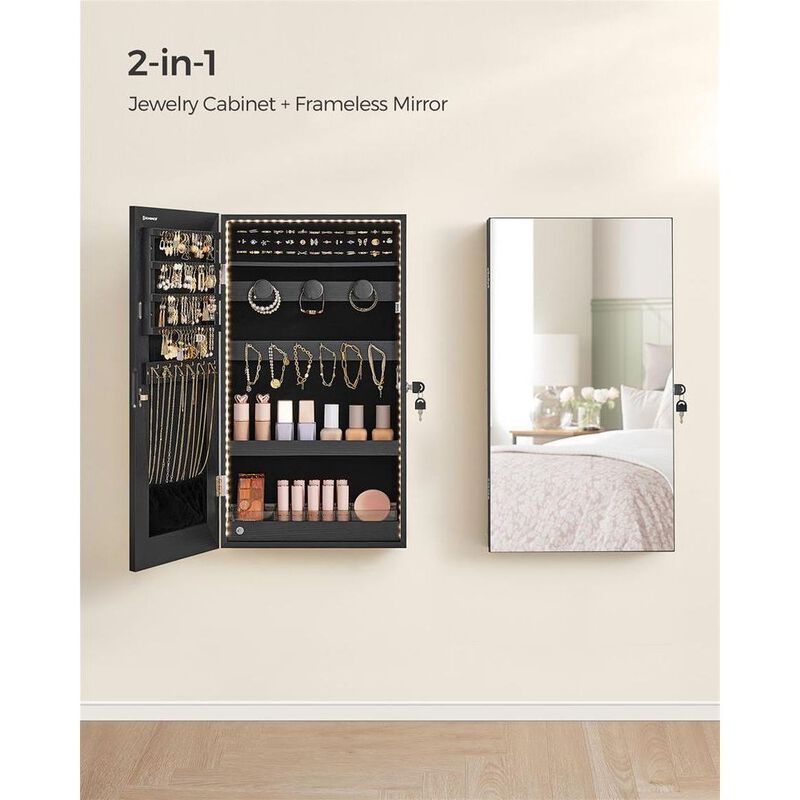 Door Mounted Jewelry Armoire with Full-Length Mirror and Organized Storage