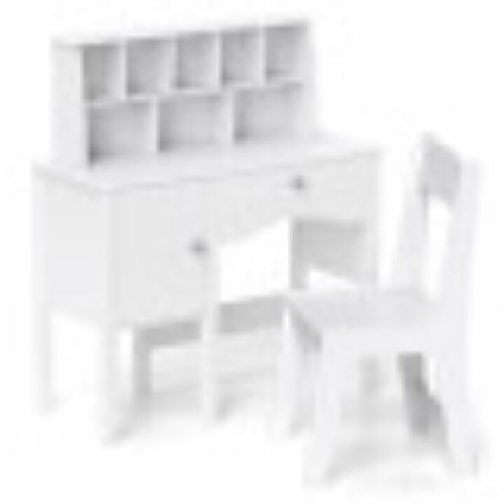 Kids Study Desk and Chair Set with Hutch and Storage Cabinet