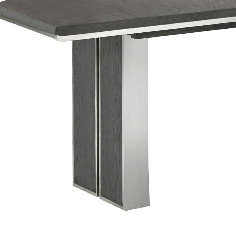Axel 82 - 100 Inch Extendable Soild Mahogany Wood Dining Table, Gray - Benzara
