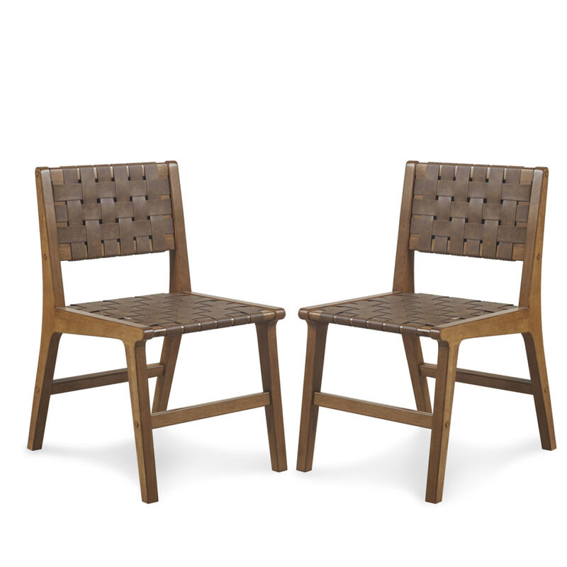 Oslo Faux Leather Woven Dining Chairs Set Of 2