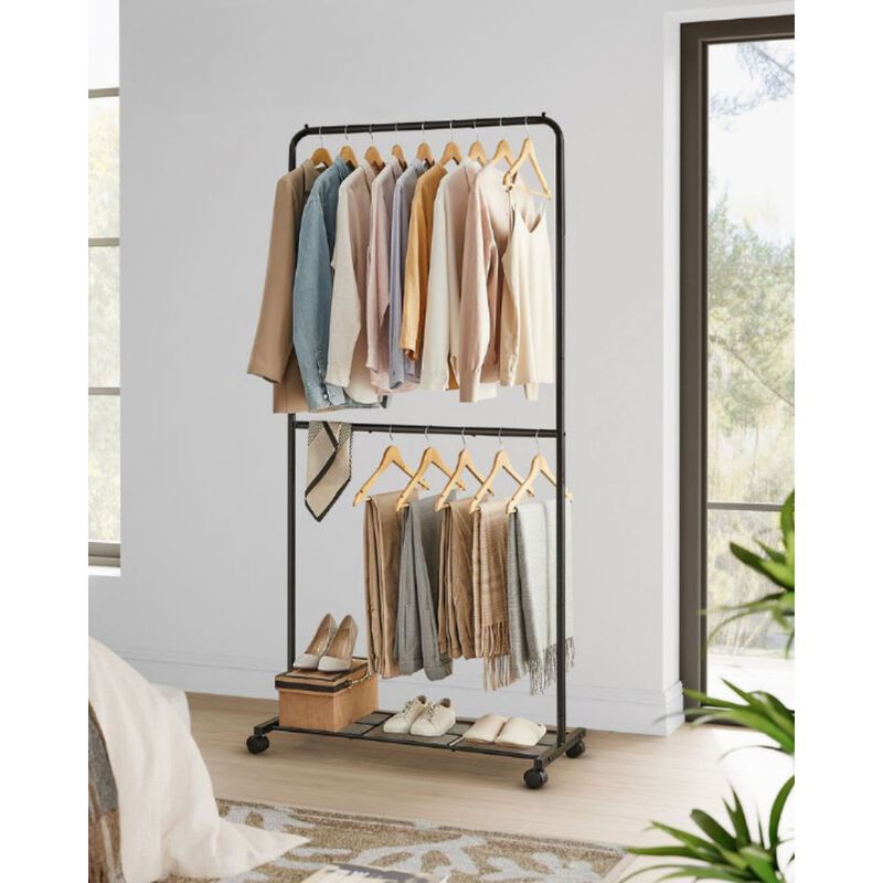 36 Inch Double-Rod Clothes Rack with Wheels