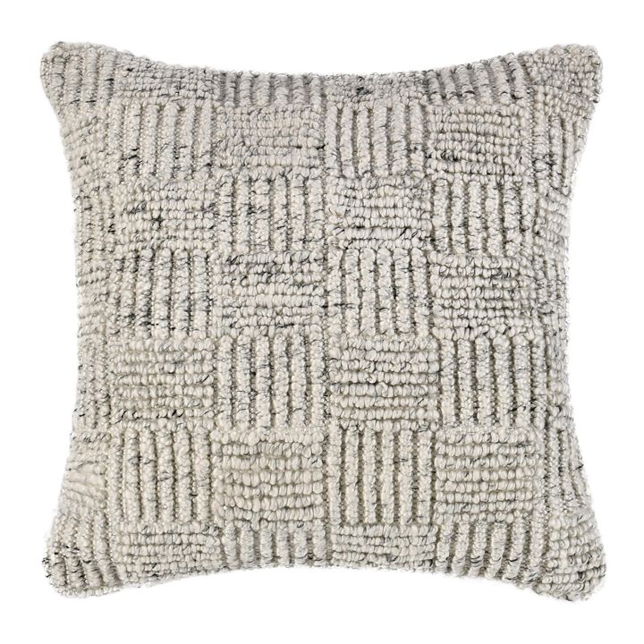 Slick Outdoor Square Accent Throw Pillow 22 Inch Ivory Recycled Fabric - Benzara