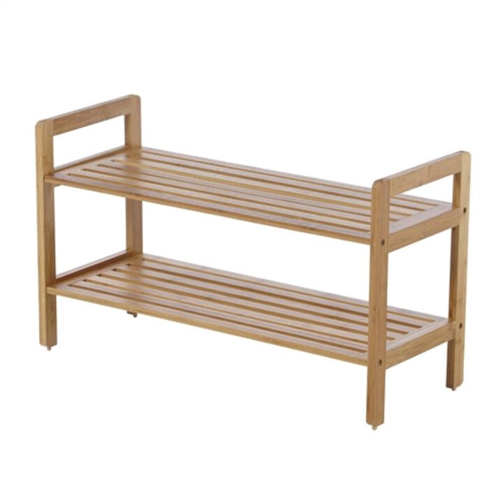 Hivvago Modern Bamboo 2 Shelf Shoe Rack   Holds up to 8 Pair of Shoes