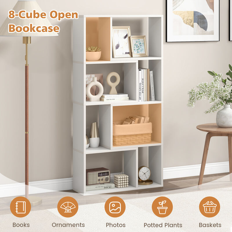 4-Tier Geometric Bookshelf with 8 Cubes for Living Room Bedroom