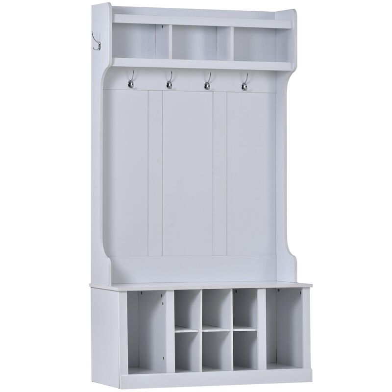 Entryway Hall Tree with Storage Bench & 6 Coat Hooks For Mudroom Organizer