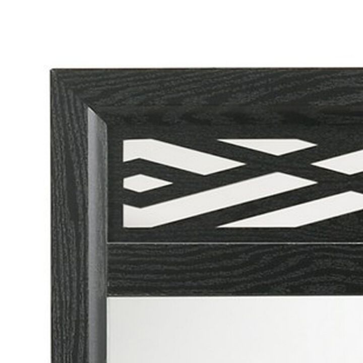 Benjara Kira 22 x 40 Dresser Mirror, Geometric Design, Rubberwood, Finish, Black, Clear