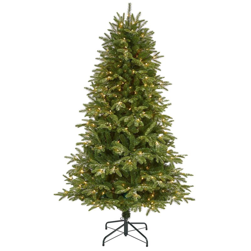 Nearly Natural Snowed Grand Teton Fir Artificial Christmas Tree with Clear Lights and Bendable Branches
