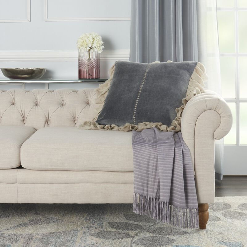 Hivvago Wide Tasseled Marble Steel Blue Throw Pillow