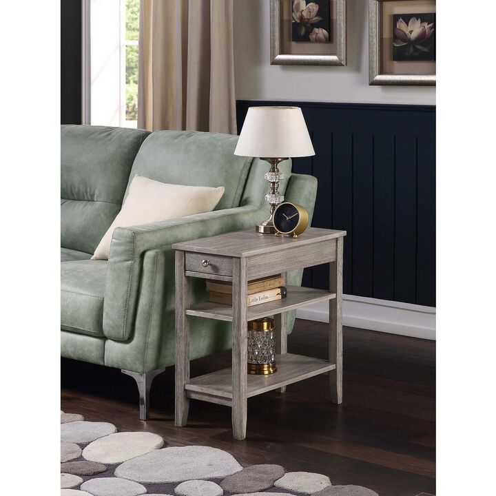 Convenience Concepts American Heritage 1 Drawer Chairside End Table with Shelves Wirebrush Light Gray