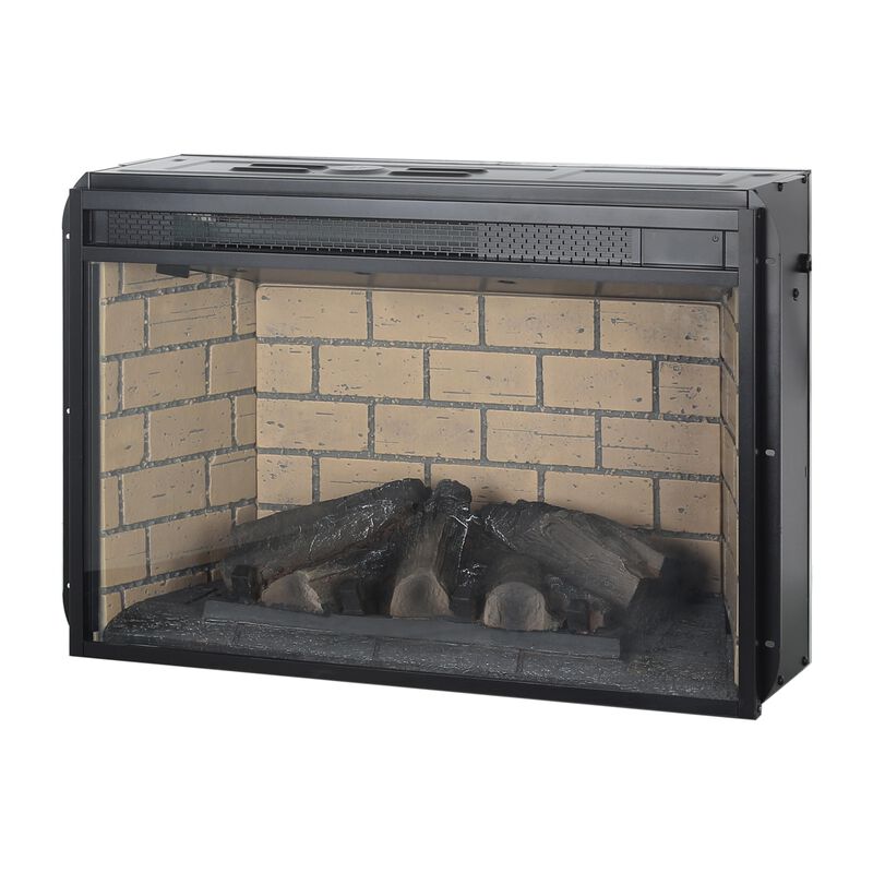Wood Log Infrared Quartz Heater Fireplace Insert with Brick Interior