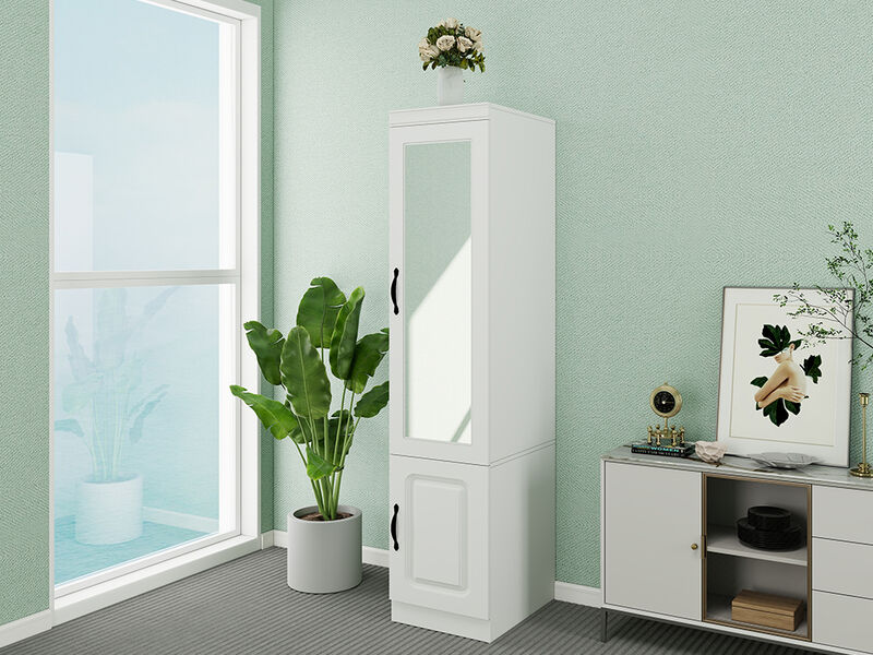 Armoire Wardrobe Closet Cabinet with Door, Armoire Wardrobe Closet with Mirror and Hanging Rod, Wood Closet Storage Wardrobe for Large Storage, Armoires and Wardrobes White