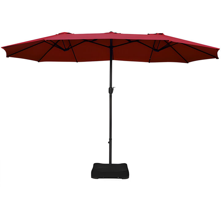 15 Feet Extra Large Patio Double Sided Umbrella with Crank and Base