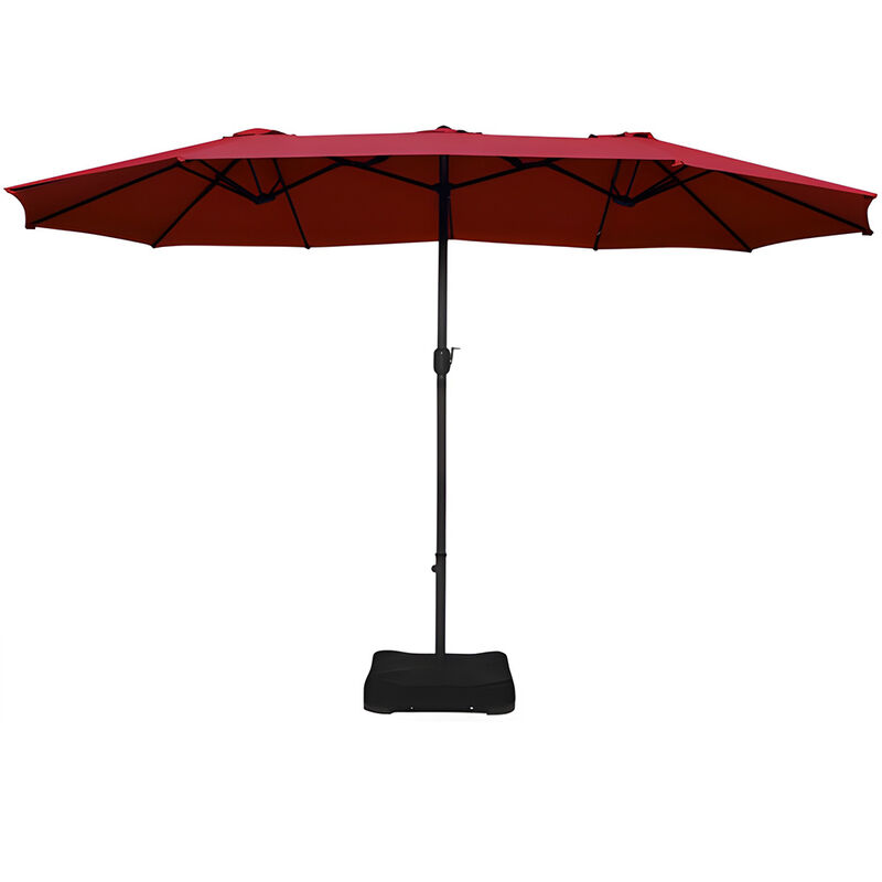 15 Feet Extra Large Patio Double Sided Umbrella with Crank and Base