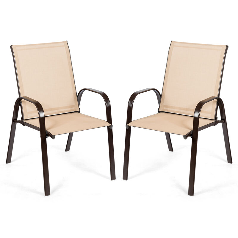 2 Pcs Patio Chairs Outdoor Dining Chair with Armrest
