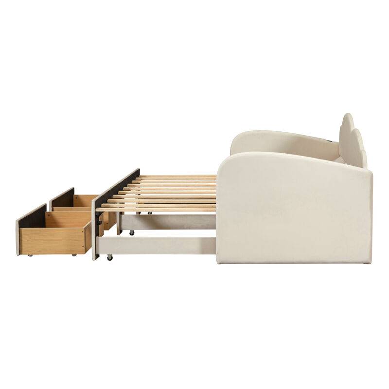 Merax Velvet Upholstered Daybed  with Trundle