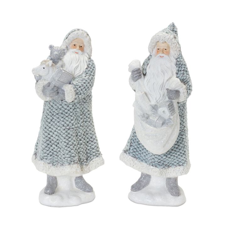 Resin Santa Figurines Set of 2 for Holiday Home Decor