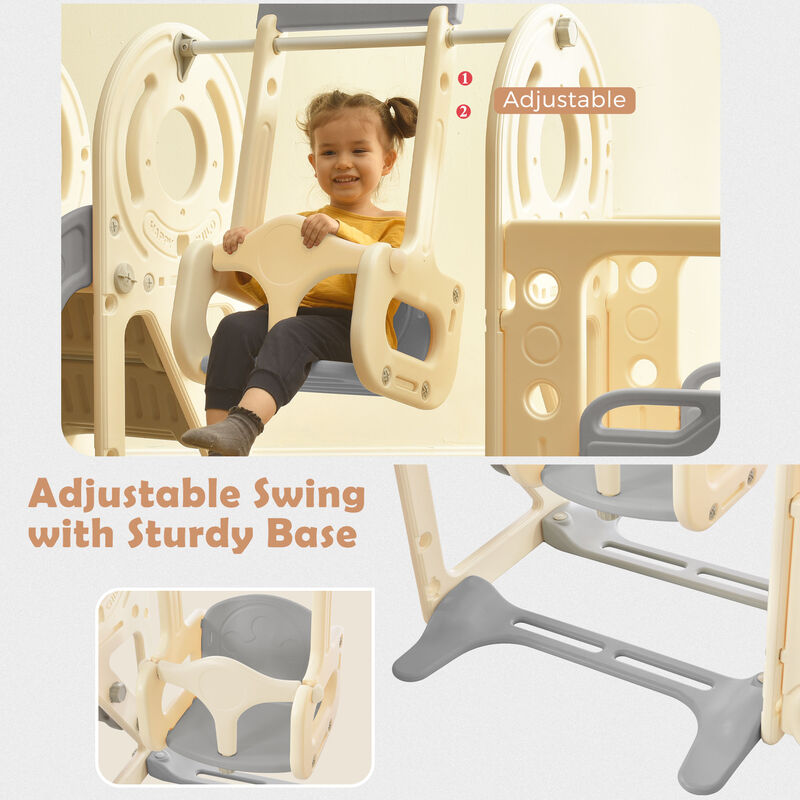 Kids Swing-N-Slide with Bus Play Structure, Freestanding Bus Toy with Slide and Swing for Toddlers, Bus Slide Set with Basketball Hoop Outdoor Playtime