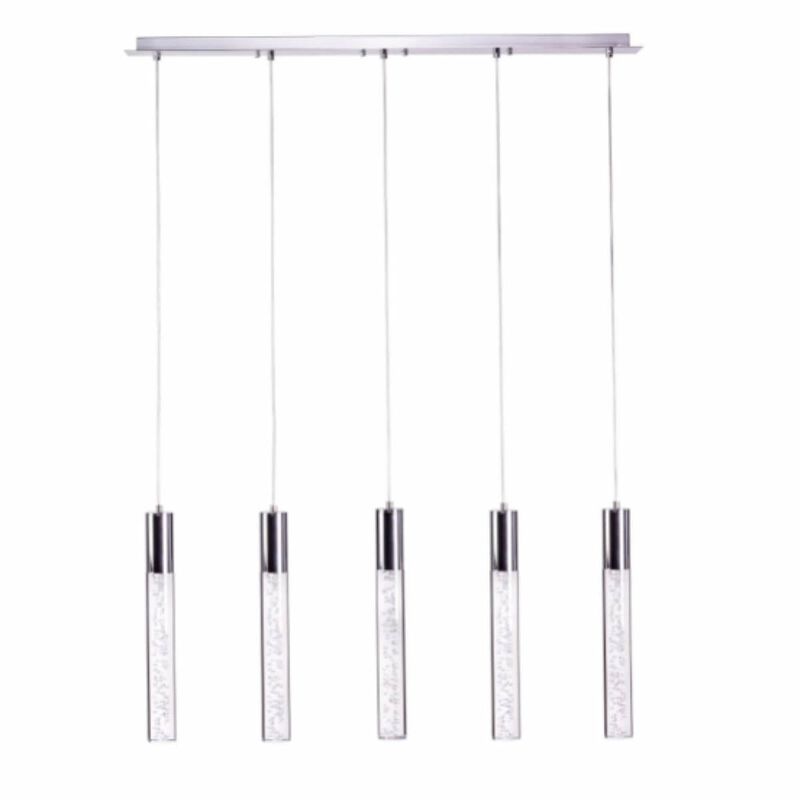 Sparkling Night Chandelier Chrome Metal and Acrylic 5 LED Light Dimmable