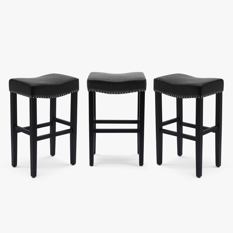 WestinTrends 29" Upholstered Saddle Seat Black Bar Stool (Set of 3)