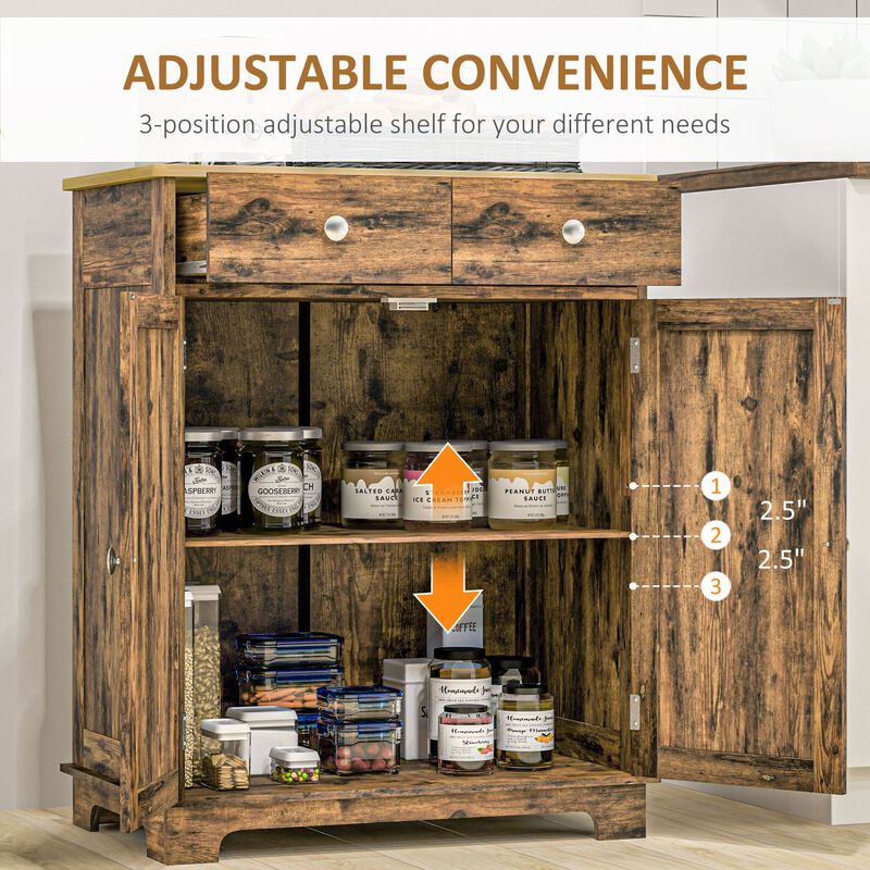 Brown Sideboard Cabinet: Wood Top, Adjustable Shelf