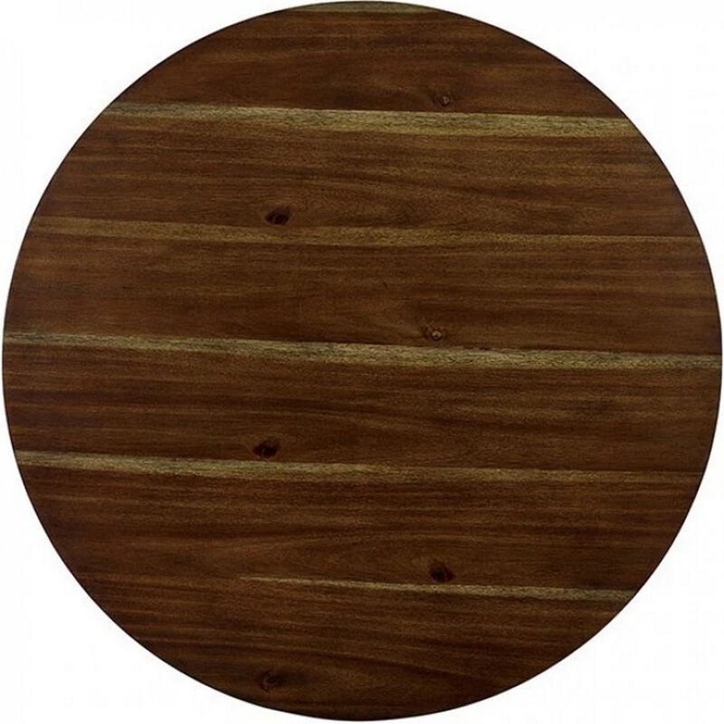 3 Piece Round Dining Table and Leatherette Chair Set, Brown-Benzara