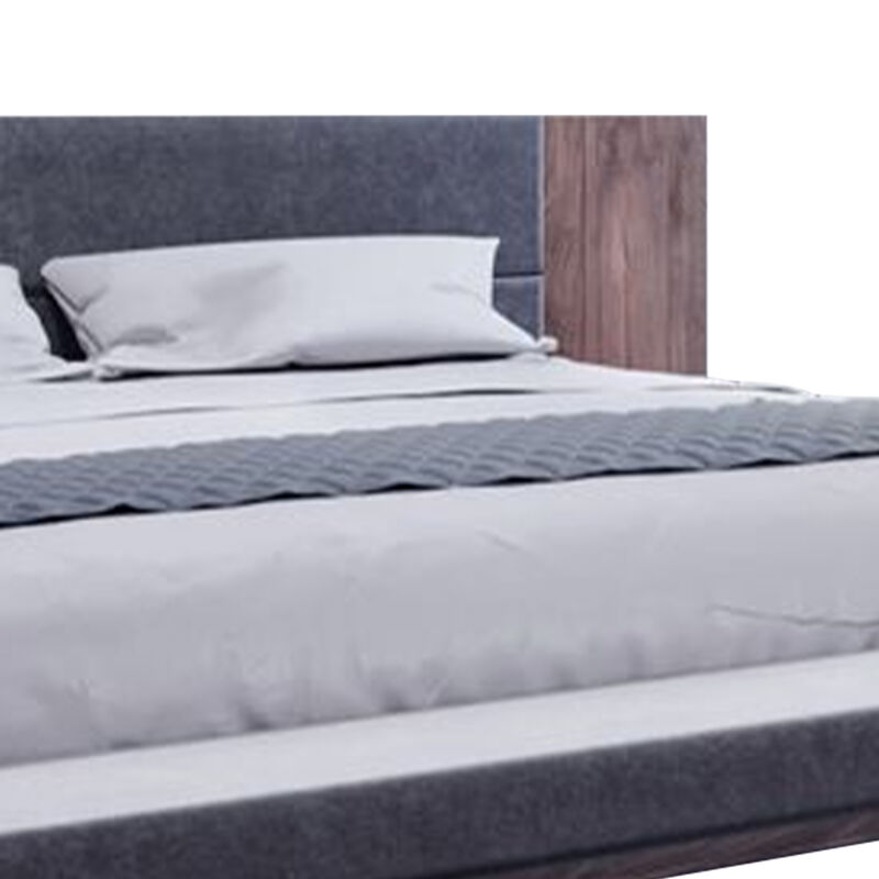 Noe Zen Japanese Low Profile Queen Bed w Nightstand, Dark Gray, Walnut - Benzara