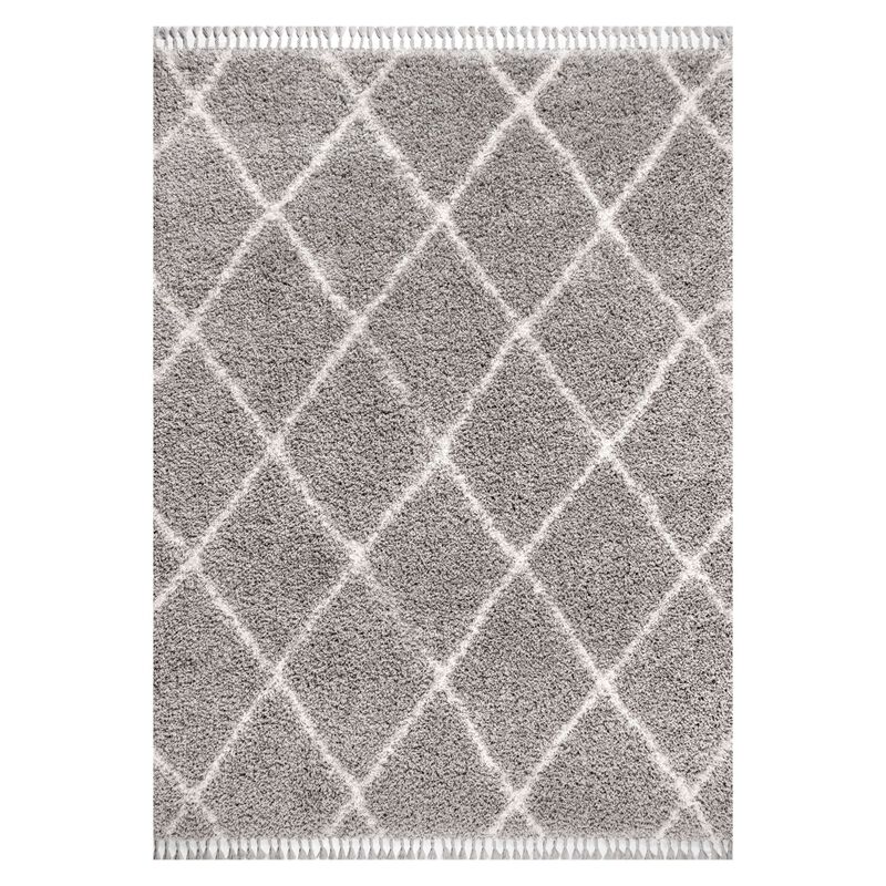 Gabrielle Mercer Shag Plush Tassel Moroccan Geometric Trellis Area Rug