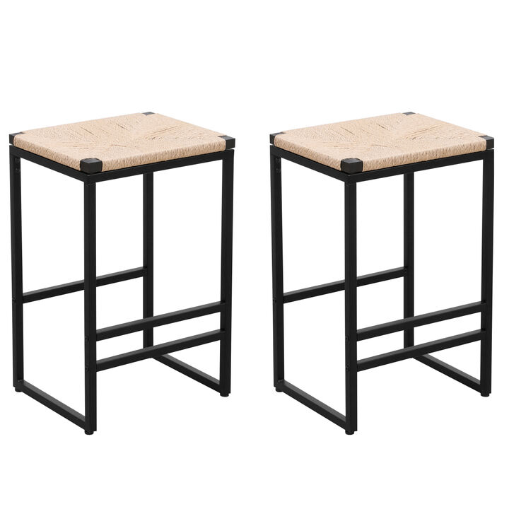 2 Backless Bar Stools in Paper Rope Woven Chairs