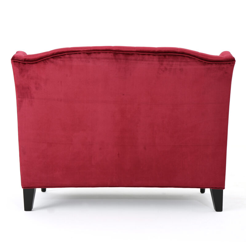 Lanny Loveseat Settee Wingback Bench Bench 50 Inch Tufted Wine Red Velvet - Benzara