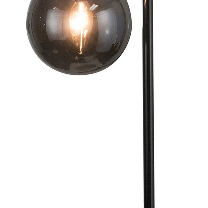 30 Inch Arc Table Lamp, Glass Bulb Shaped Shade, Metal, Black Nickel - Benzara