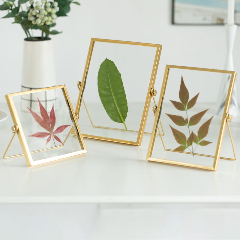 Modern Metal Floating Tabletop Photo Picture Frame with Glass Cover and Easel Stand, Gold 4" x 6"