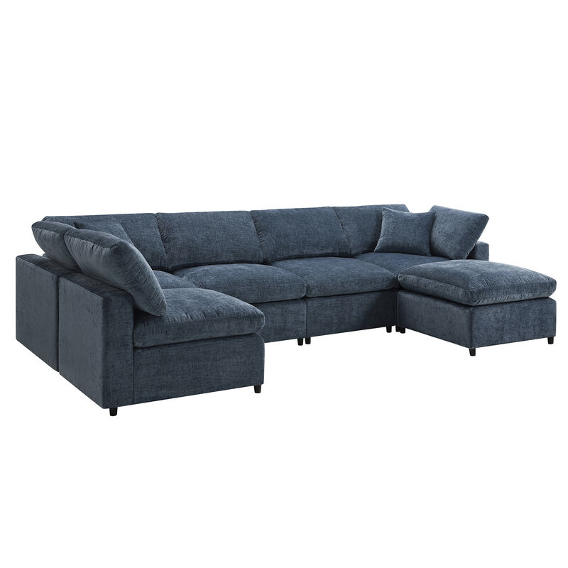 Merax 6 Seats Chenille Sofa Set with Ottoman
