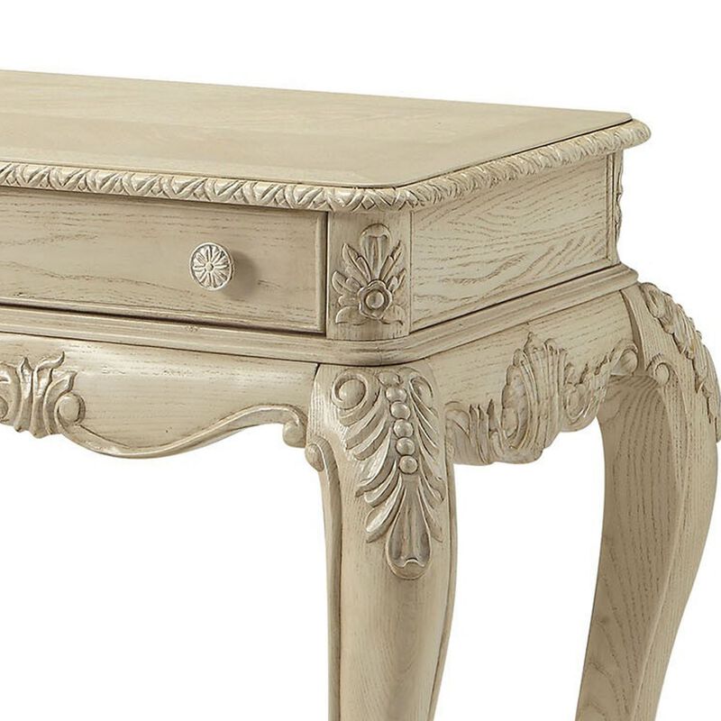 Vintage Style Wooden Sofa Table with Two Drawers and One Open Shelf, White-Benzara