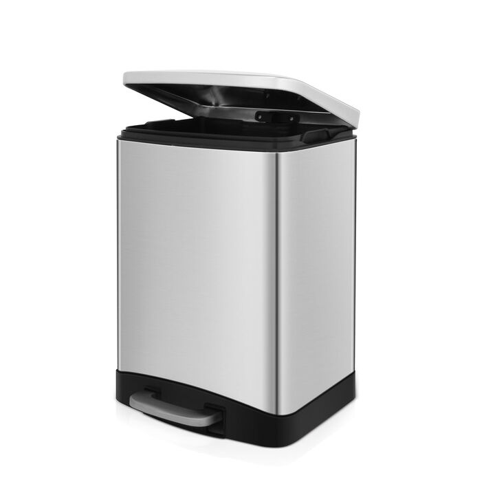 3.2 Gallon Step-On Stainless Steel Wastebasket with Lid